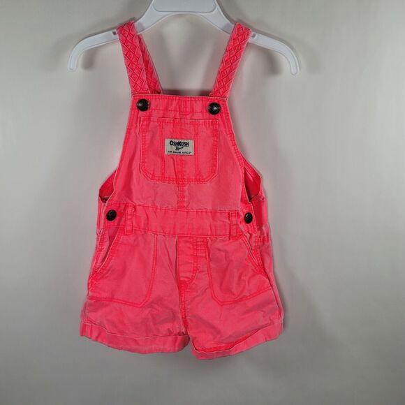 Toddler Overalls Size 12 mos OshKosh Vestbak Bright Pink Bib Style Cuffed Shorts - Picture 2 of 8